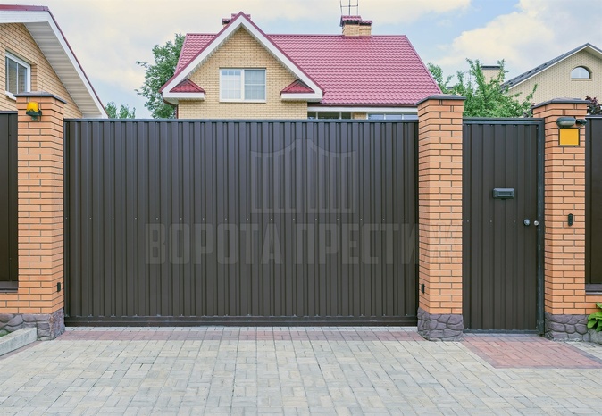 Откатные ворота из профлиста для загородного дома ОТ-409